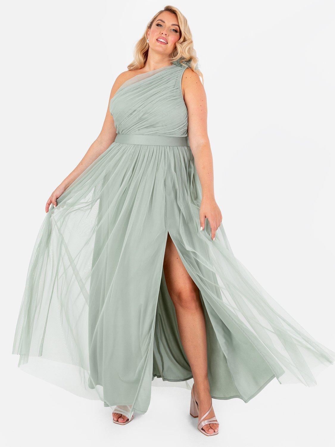 Product image 5 of 5, which shows Anaya With Love Asymmetric Tulle Maxi Dress, Frosty Green, 6