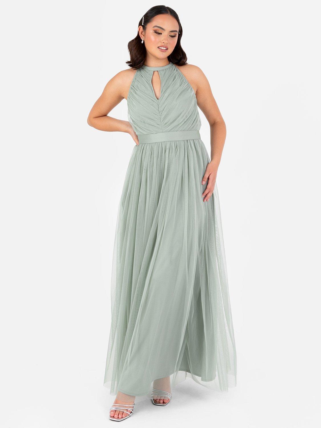 Product image 1 of 4, which shows Anaya With Love Halterneck Sash Tie Belt Maxi Dress, Frosty Green, 6