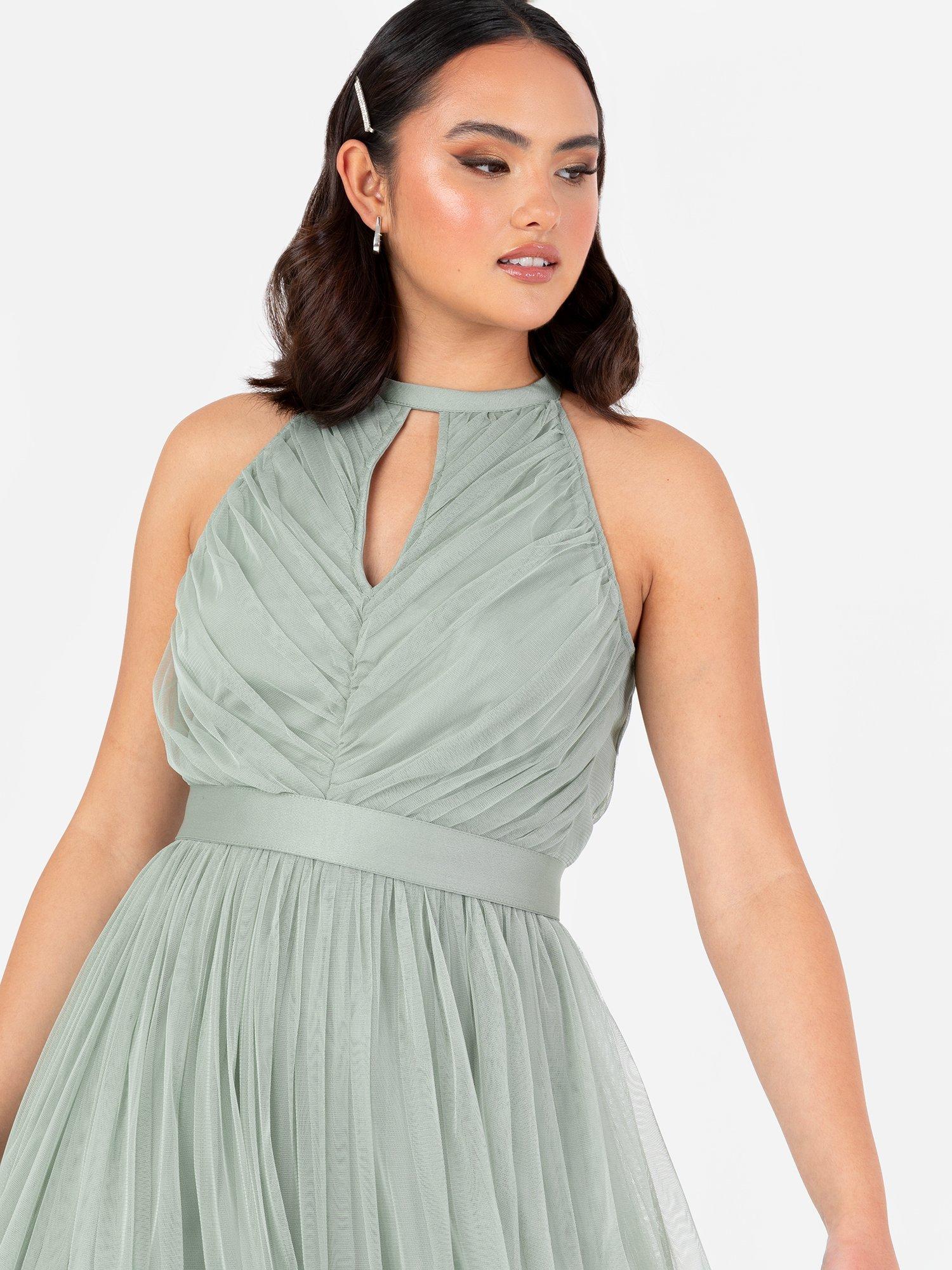 Product image 3 of 4, which shows Anaya With Love Halterneck Sash Tie Belt Maxi Dress, Frosty Green, 6