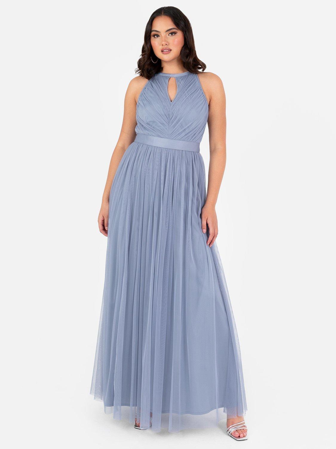 Product image 1 of 4, which shows Anaya With Love Halterneck Sash Tie Belt Maxi Dress, Slate Blue, 6