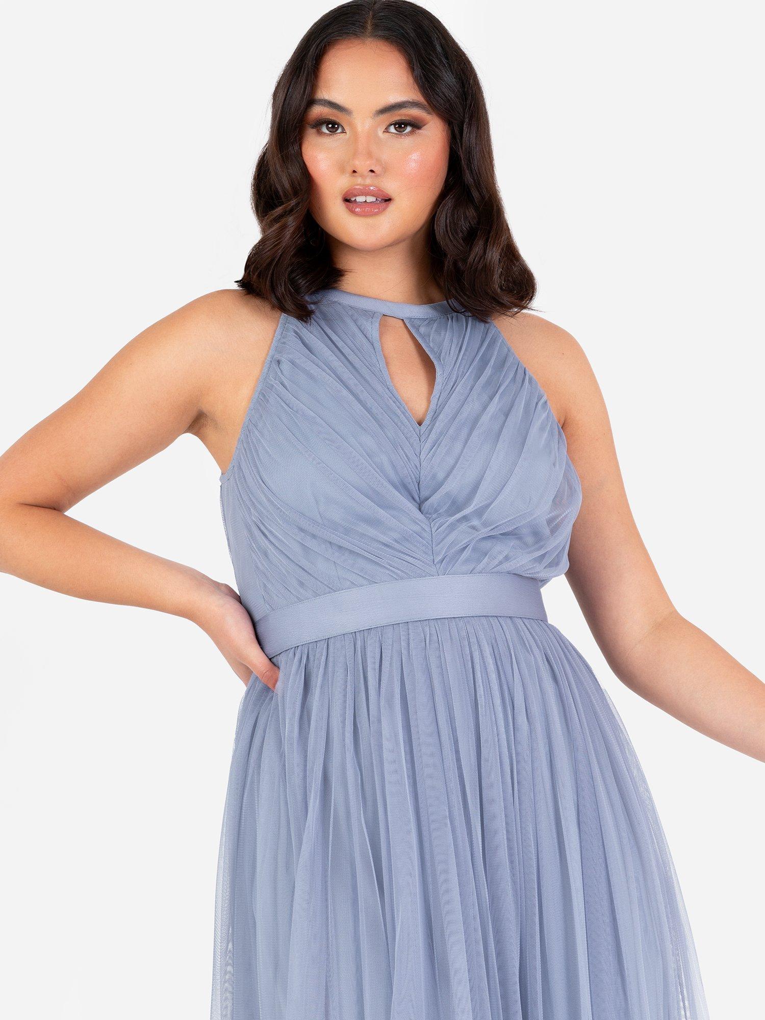 Product image 3 of 4, which shows Anaya With Love Halterneck Sash Tie Belt Maxi Dress, Slate Blue, 6