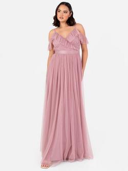 Anaya With Love Wrap Cold Shoulder Tulle Maxi Dress, Bridal Rose