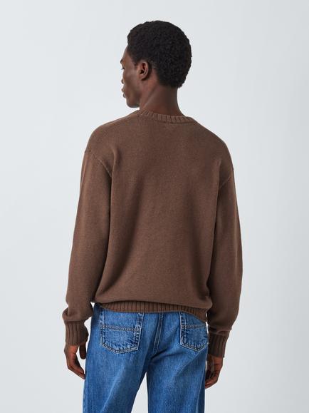John Lewis Cotton Wool Blend V-Neck Jumper, Brown - view 2, Brown