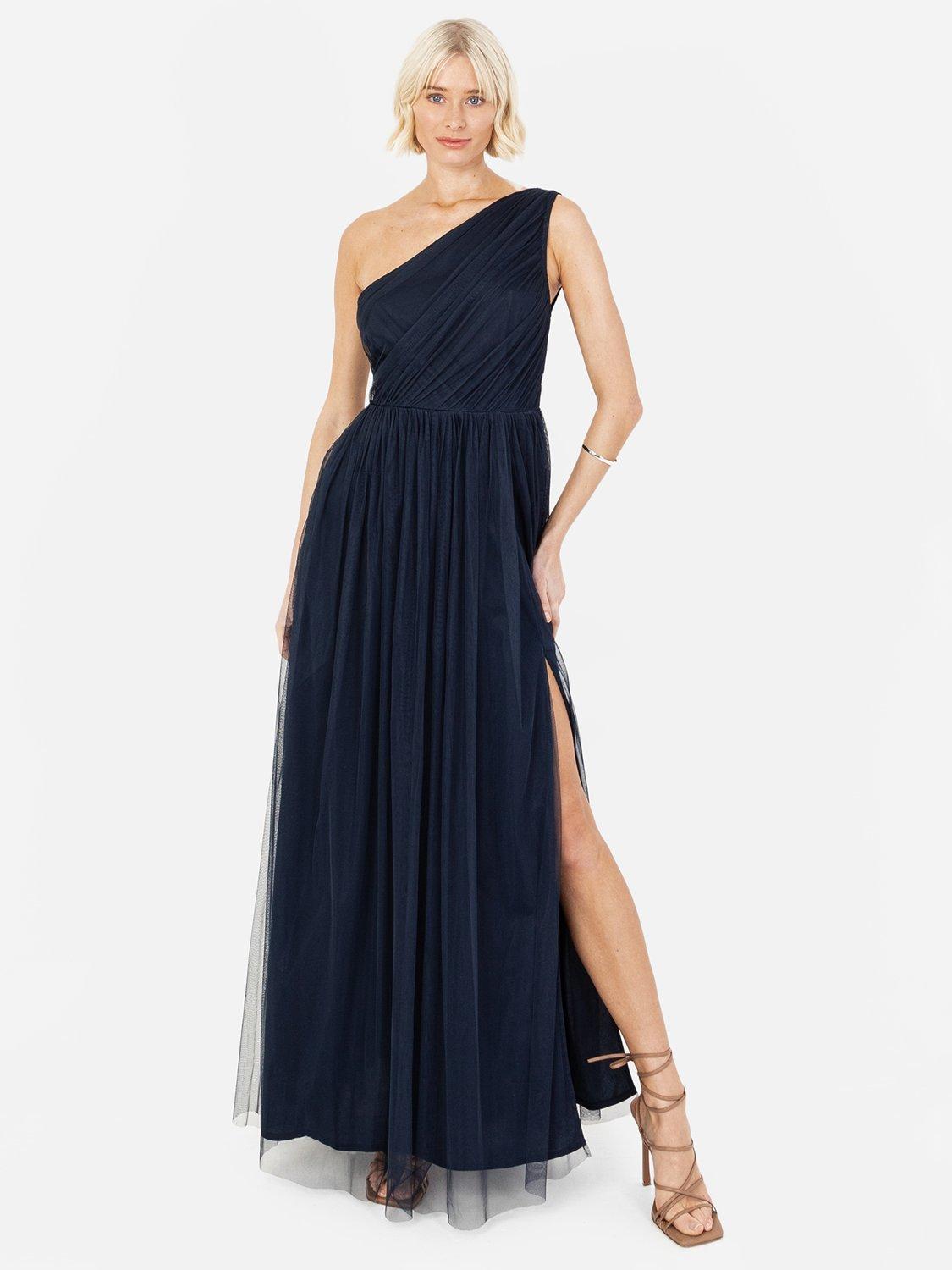 Product image 1 of 5, which shows Anaya With Love Tulle Asymmetric Maxi Dress, Navy, 6