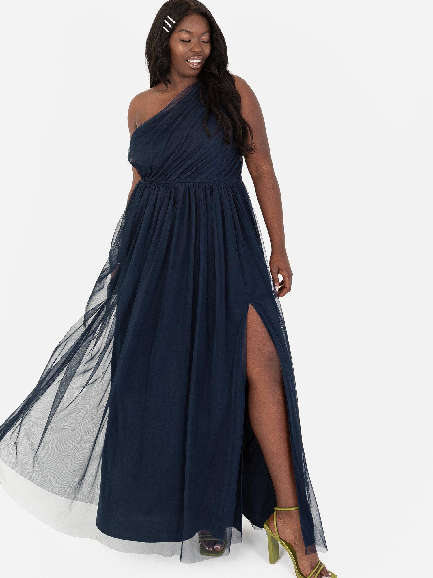 Product image 5 of 5, which shows Anaya With Love Tulle Asymmetric Maxi Dress, Navy, 6