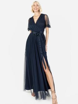 Anaya With Love Faux Wrap Sash Belt Maxi Dress, Navy