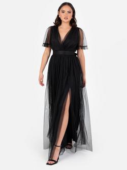 Anaya With Love Faux Wrap Sash Belt Maxi Dress, Black