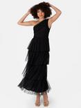 Anaya With Love Asymmetric Tiered Tulle Dress, Black