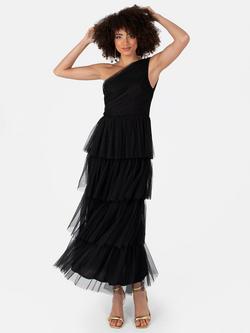 Anaya With Love Asymmetric Tiered Tulle Dress, Black, Black