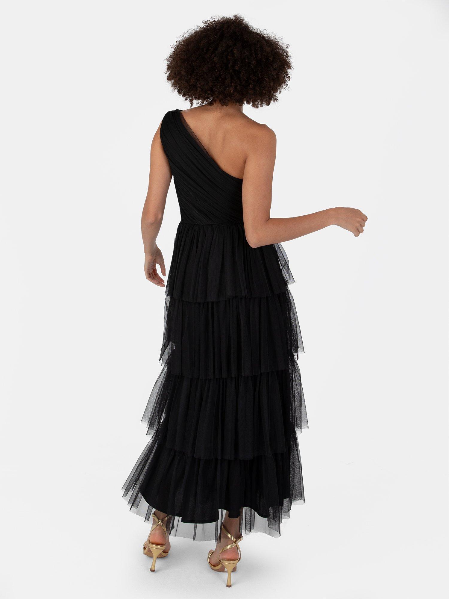 Product image 2 of 4, which shows Anaya With Love Asymmetric Tiered Tulle Dress, Black, 16