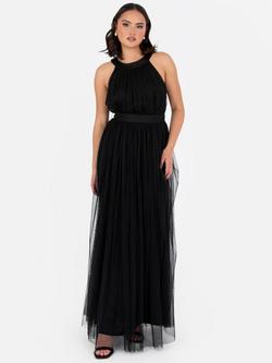 Anaya With Love Halterneck Sash Belt Tulle Maxi Dress, Black