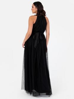 Anaya With Love Halterneck Sash Belt Tulle Maxi Dress - view 2, Black