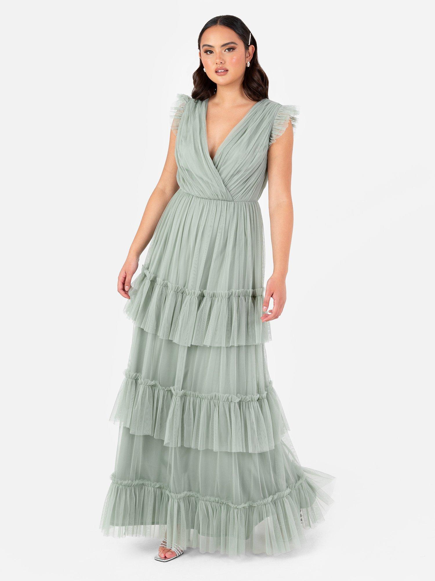 Product image 1 of 5, which shows Anaya With Love Wrap Bodice Tulle Maxi Dress, Frosty Green, 6