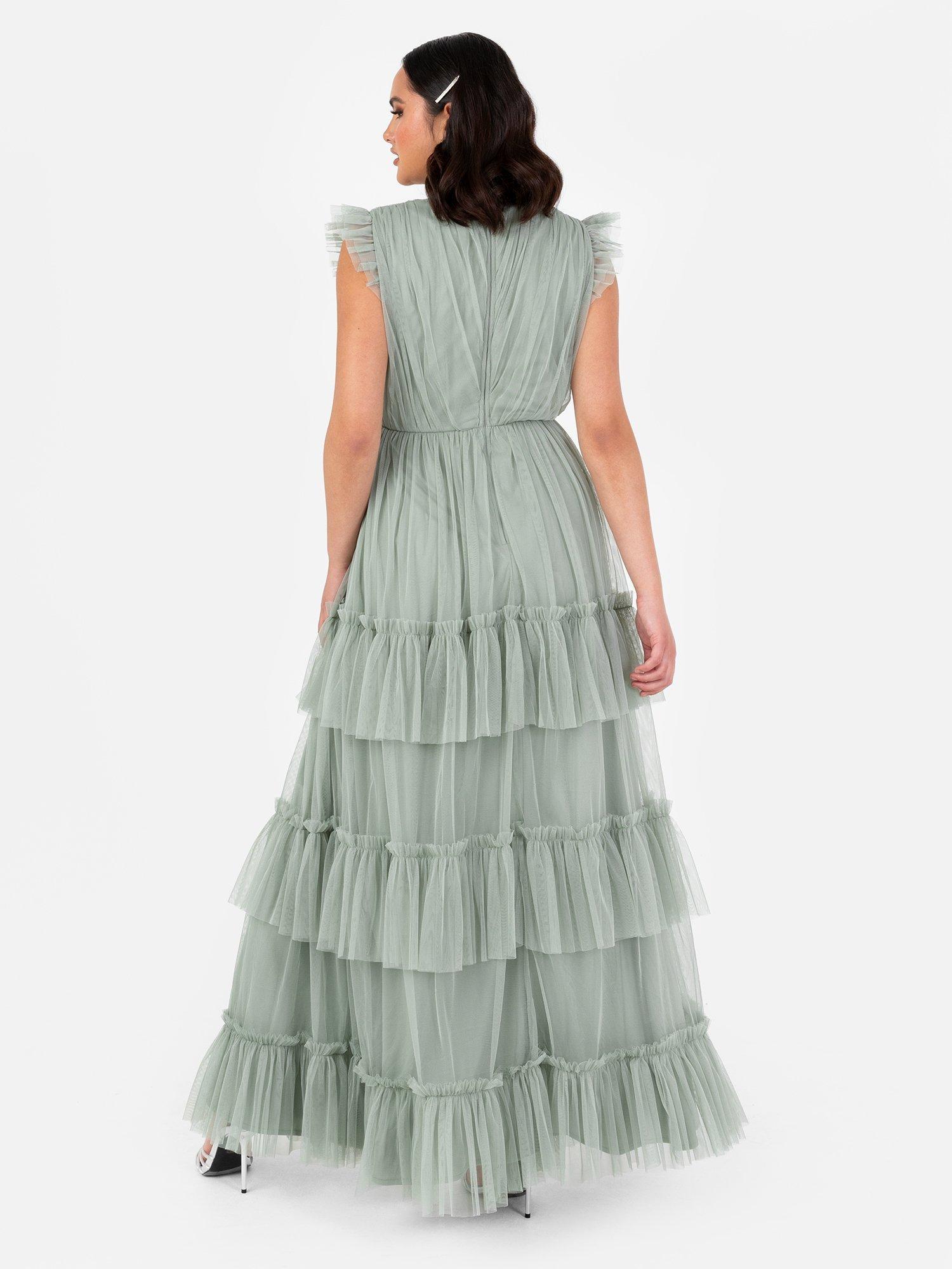 Product image 2 of 5, which shows Anaya With Love Wrap Bodice Tulle Maxi Dress, Frosty Green, 6