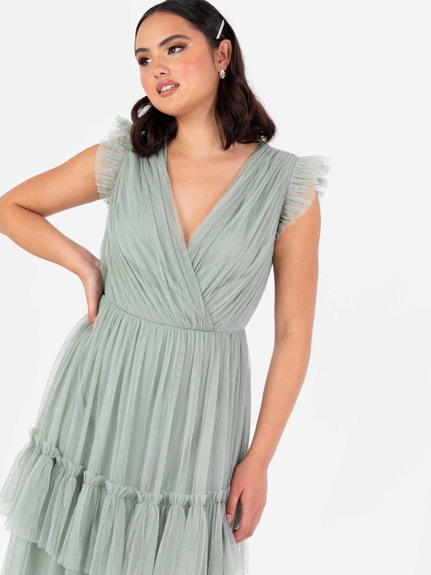 Product image 3 of 5, which shows Anaya With Love Wrap Bodice Tulle Maxi Dress, Frosty Green, 6