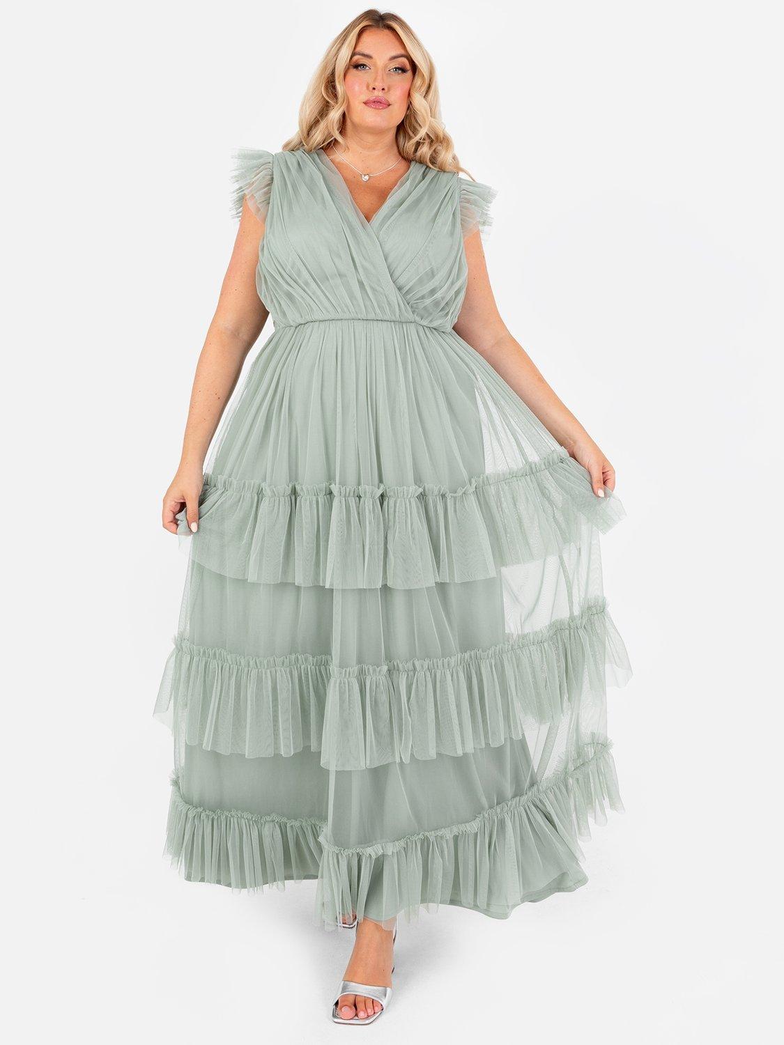 Product image 5 of 5, which shows Anaya With Love Wrap Bodice Tulle Maxi Dress, Frosty Green, 6