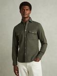 Reiss Caparzo Stretch Cotton Blend Canvas Overshirt, Khaki Green