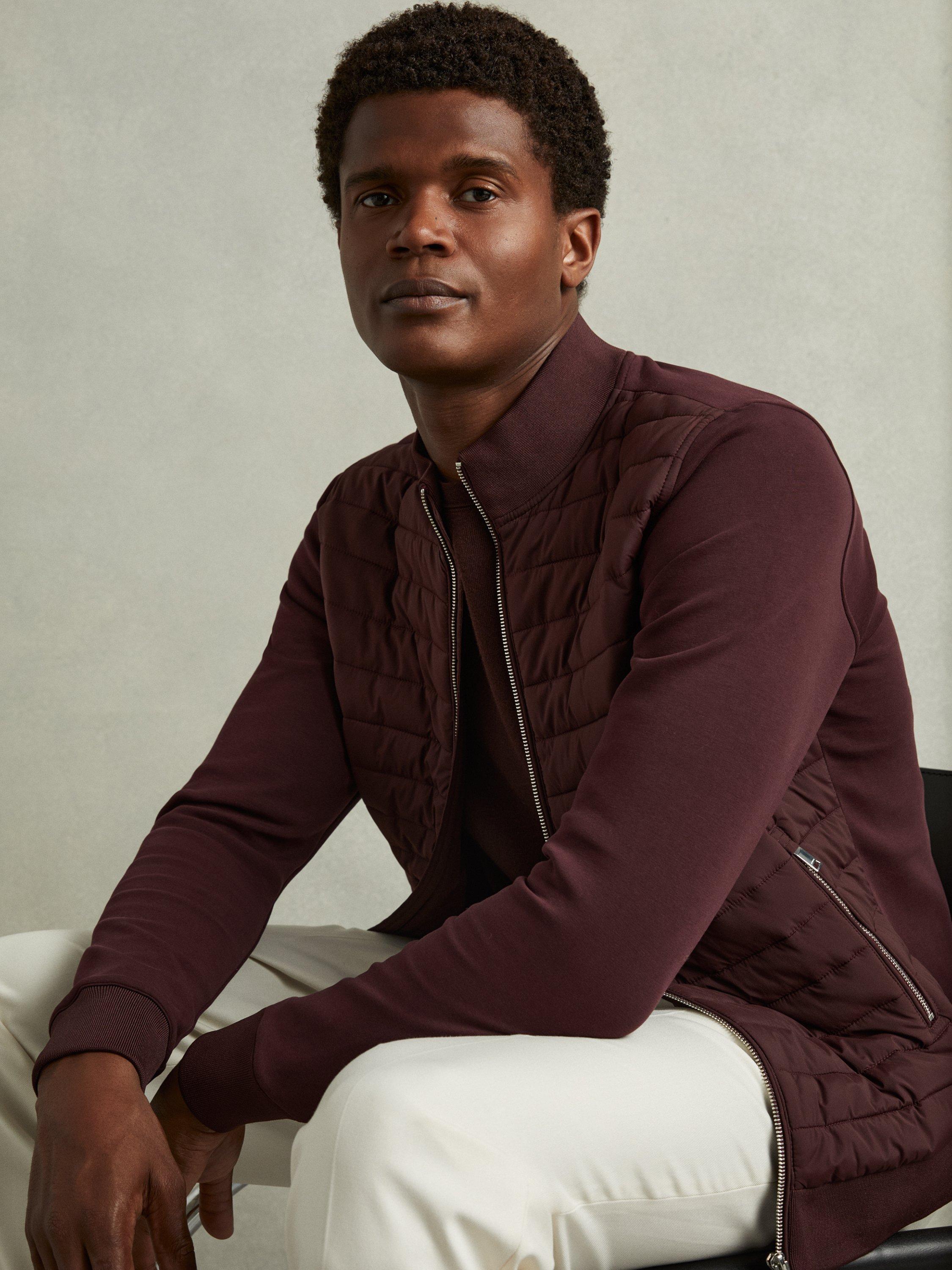 Reiss Freddie Quilted Bomber Jacket, Bordeaux