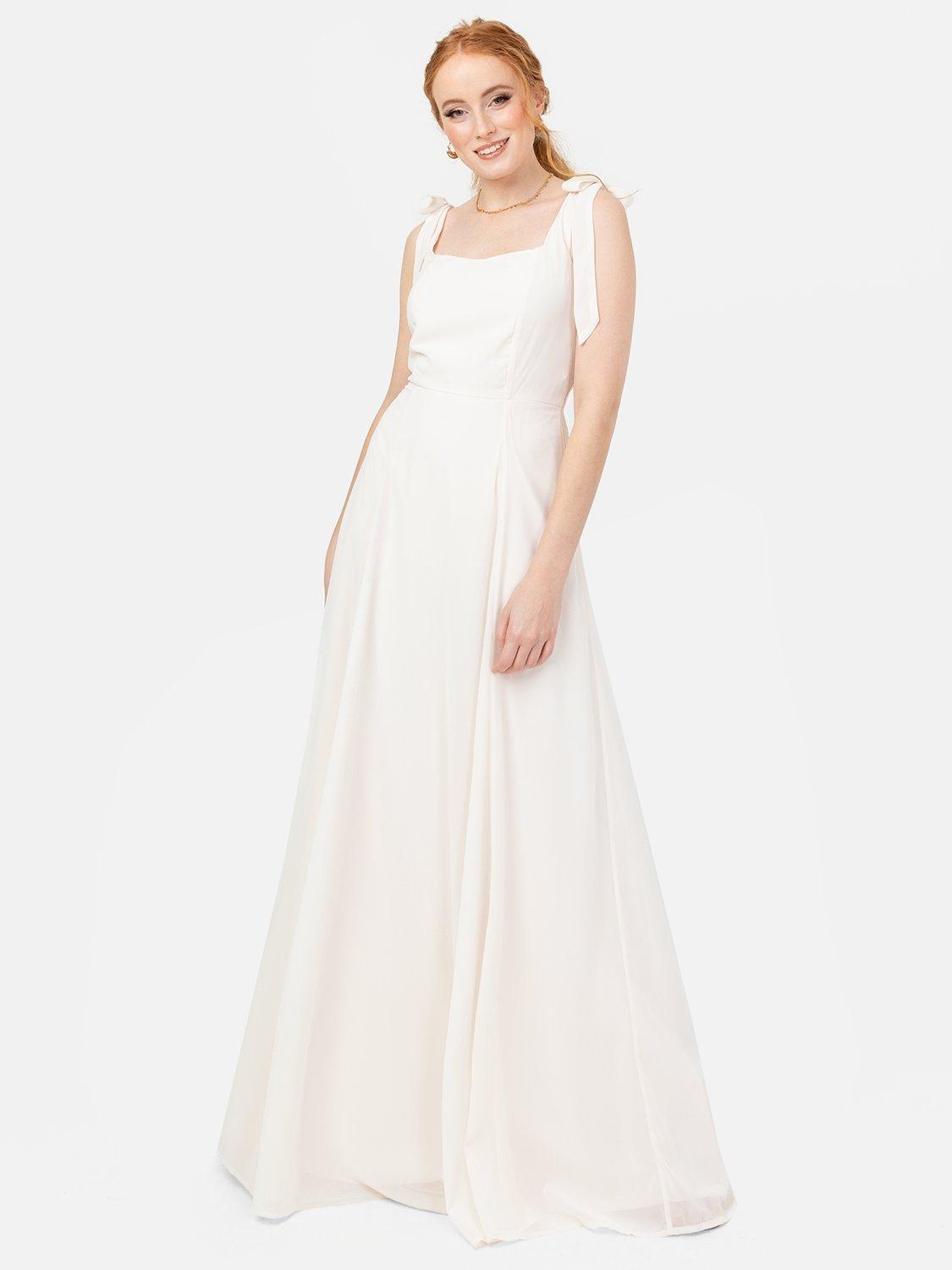 Product image 1 of 5, which shows Anaya With Love Shirred Back Tie Shoulder Wedding Dress, Ivory, 6
