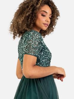 Maya Deluxe V-Nec Embellished Sequin Midi Dress - view 2, Emerald