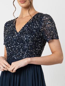 Maya Deluxe V-Nec Embellished Sequin Midi Dress - view 2, Navy