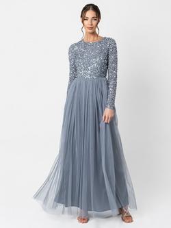 Maya Deluxe Embellished Sequin Maxi Dress, Dusty Blue