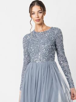 Maya Deluxe Embellished Sequin Maxi Dress - view 2, Dusty Blue
