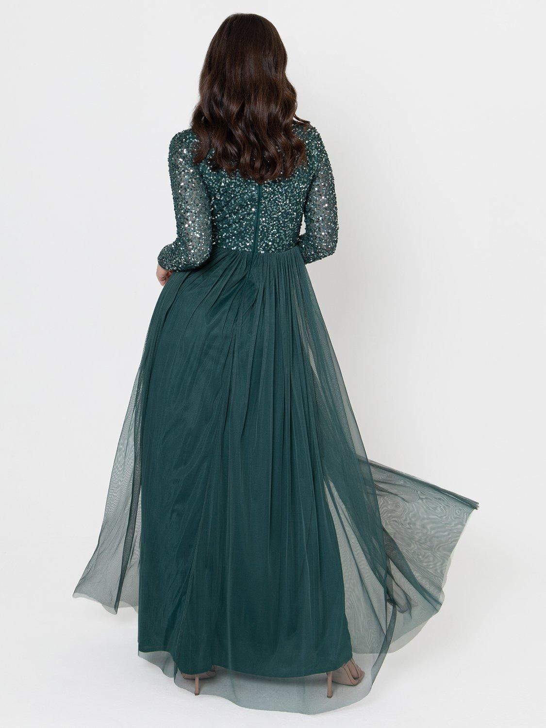 Product image 3 of 4, which shows Maya Deluxe Embellished Sequin Maxi Dress, Emerald, 6