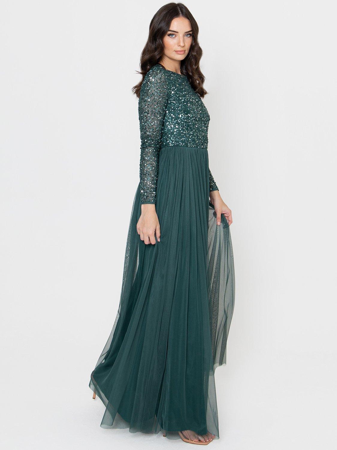 Product image 4 of 4, which shows Maya Deluxe Embellished Sequin Maxi Dress, Emerald, 6