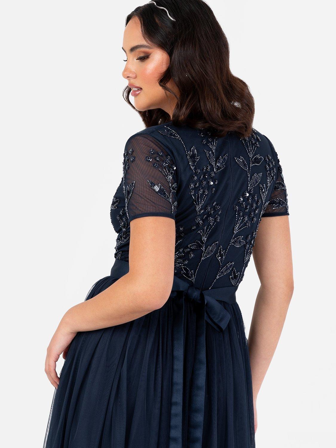 Product image 2 of 4, which shows Maya Deluxe Floral Embellished Maxi Dress, Navy, 6