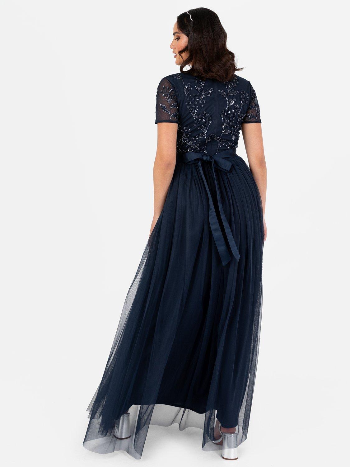 Product image 4 of 4, which shows Maya Deluxe Floral Embellished Maxi Dress, Navy, 6