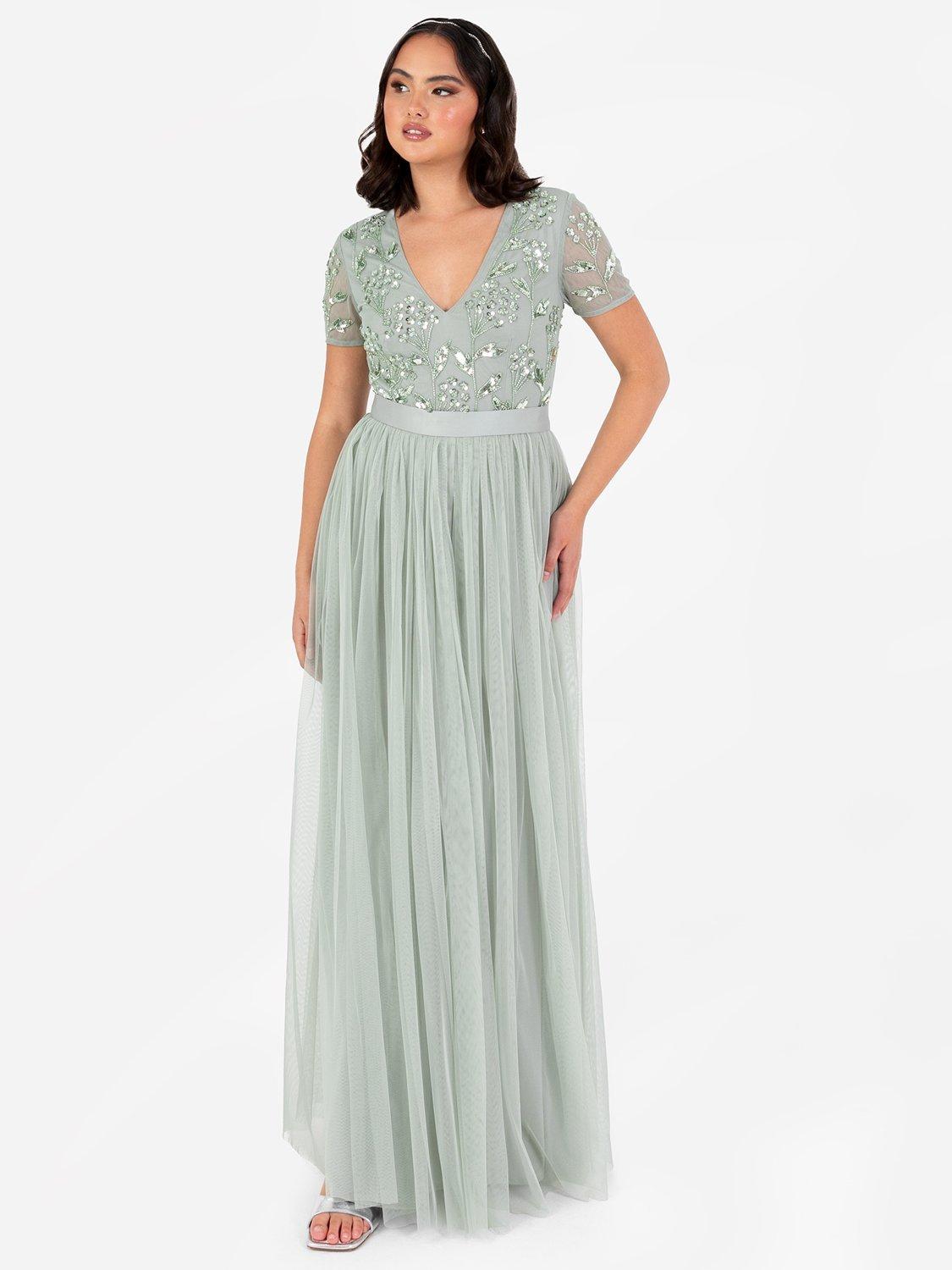 Product image 1 of 4, which shows Maya Deluxe Floral Embellished Maxi Dress, Green Lily, 6