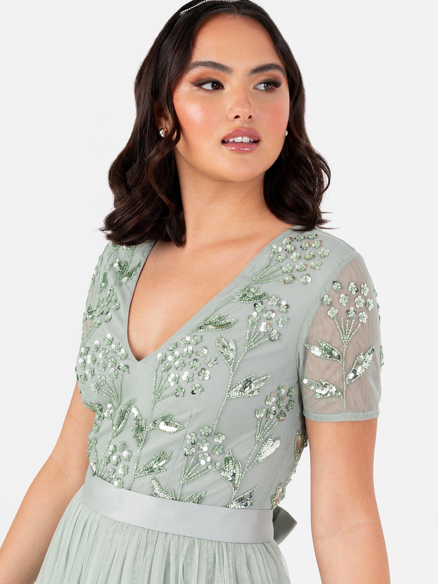 Product image 3 of 4, which shows Maya Deluxe Floral Embellished Maxi Dress, Green Lily, 6