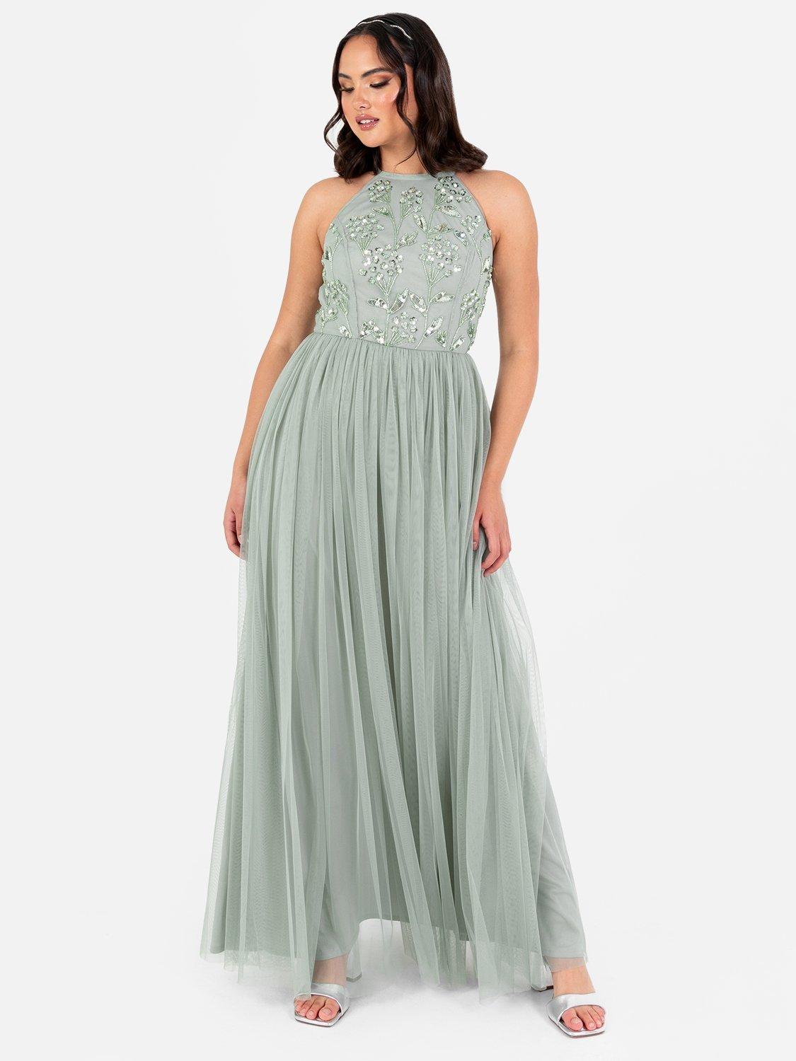 Product image 1 of 4, which shows Maya Deluxe Floral Embellished Halterneck Dress, Green Lily, 6