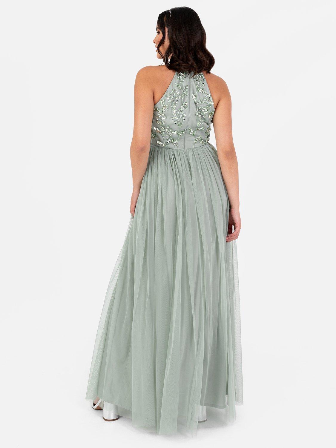 Product image 4 of 4, which shows Maya Deluxe Floral Embellished Halterneck Dress, Green Lily, 6