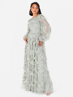 Maya Deluxe Blouson Sleeve Embellished Maxi Dress, Green Lily