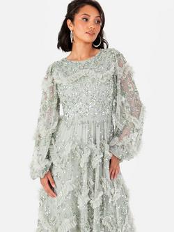 Maya Deluxe Blouson Sleeve Embellished Maxi Dress - view 2, Green Lily