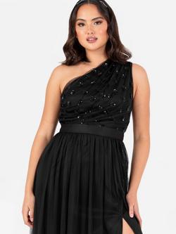 Maya Deluxe Embellished Asymmetric Sash Belt Maxi Dress - view 2, Black