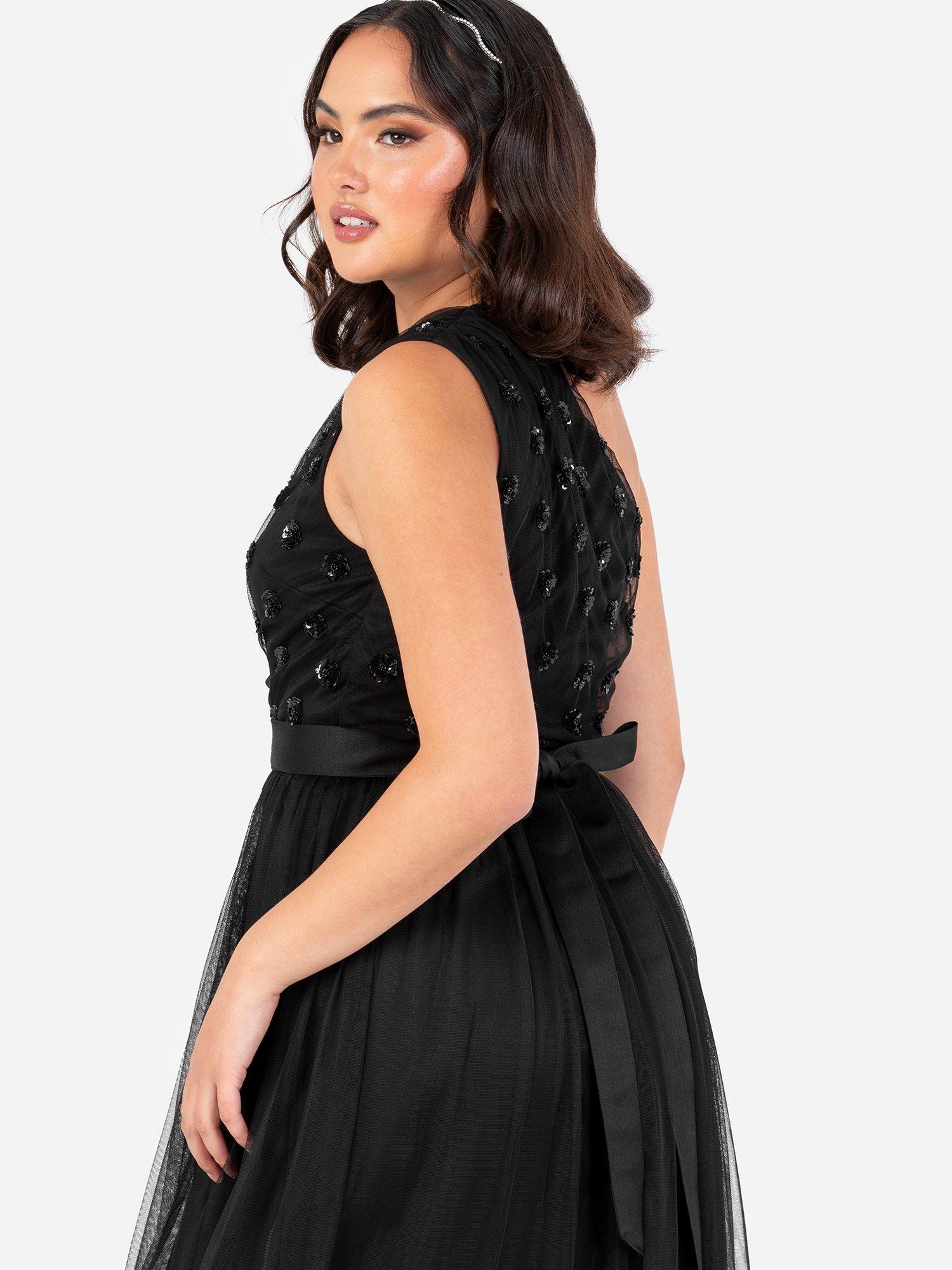 Product image 4 of 4, which shows Maya Deluxe Embellished Asymmetric Sash Belt Maxi Dress, Black, 6