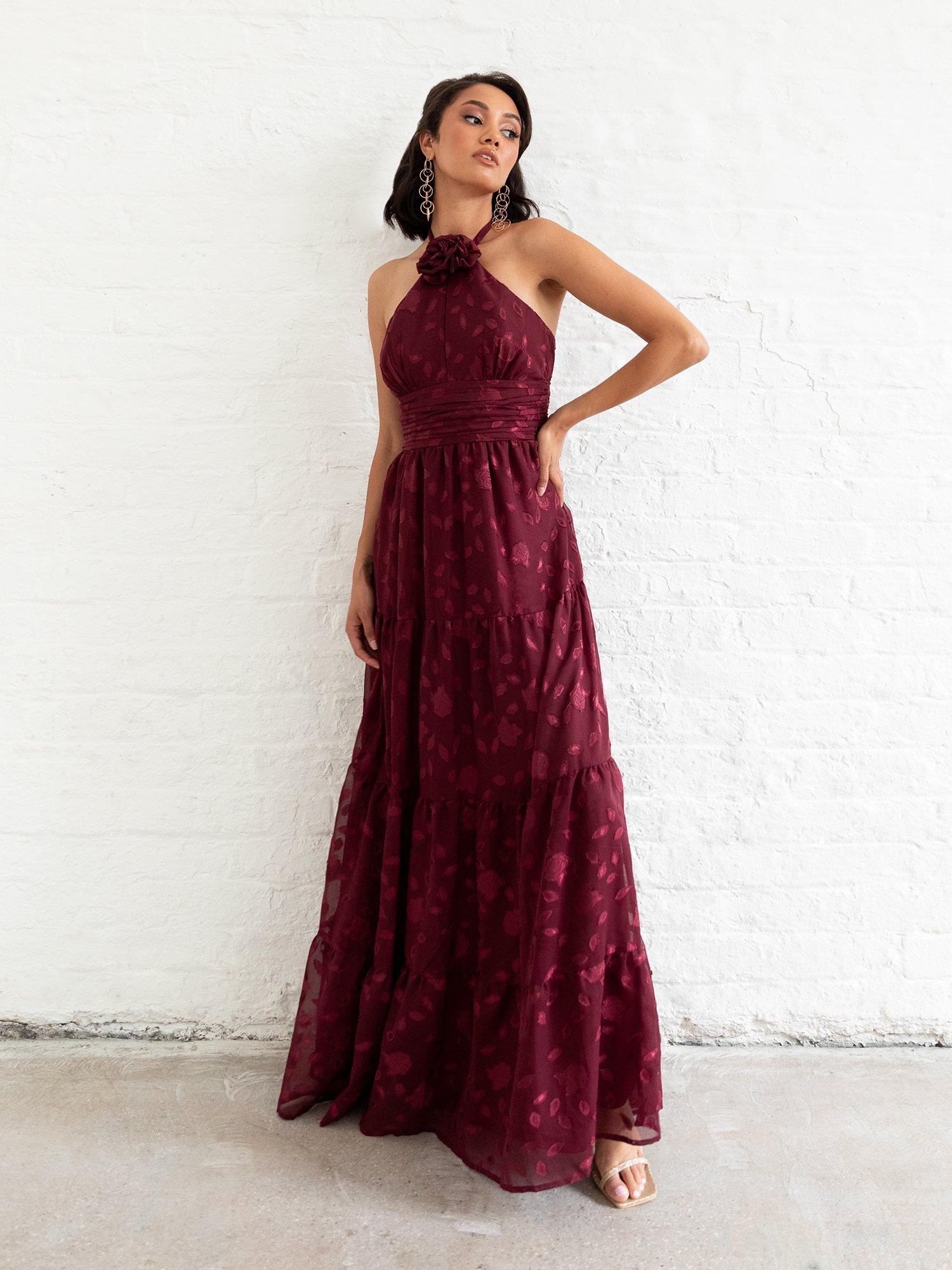 Product image 2 of 4, which shows Maya Deluxe Halterneck Corsage Maxi Dress, Berry, 6