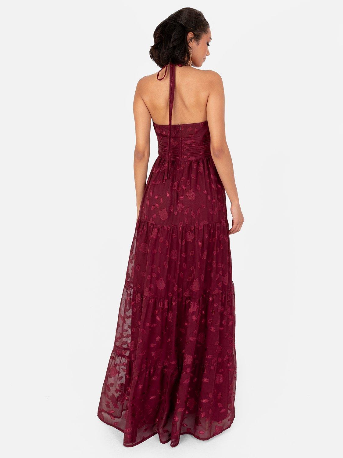 Product image 4 of 4, which shows Maya Deluxe Halterneck Corsage Maxi Dress, Berry, 6