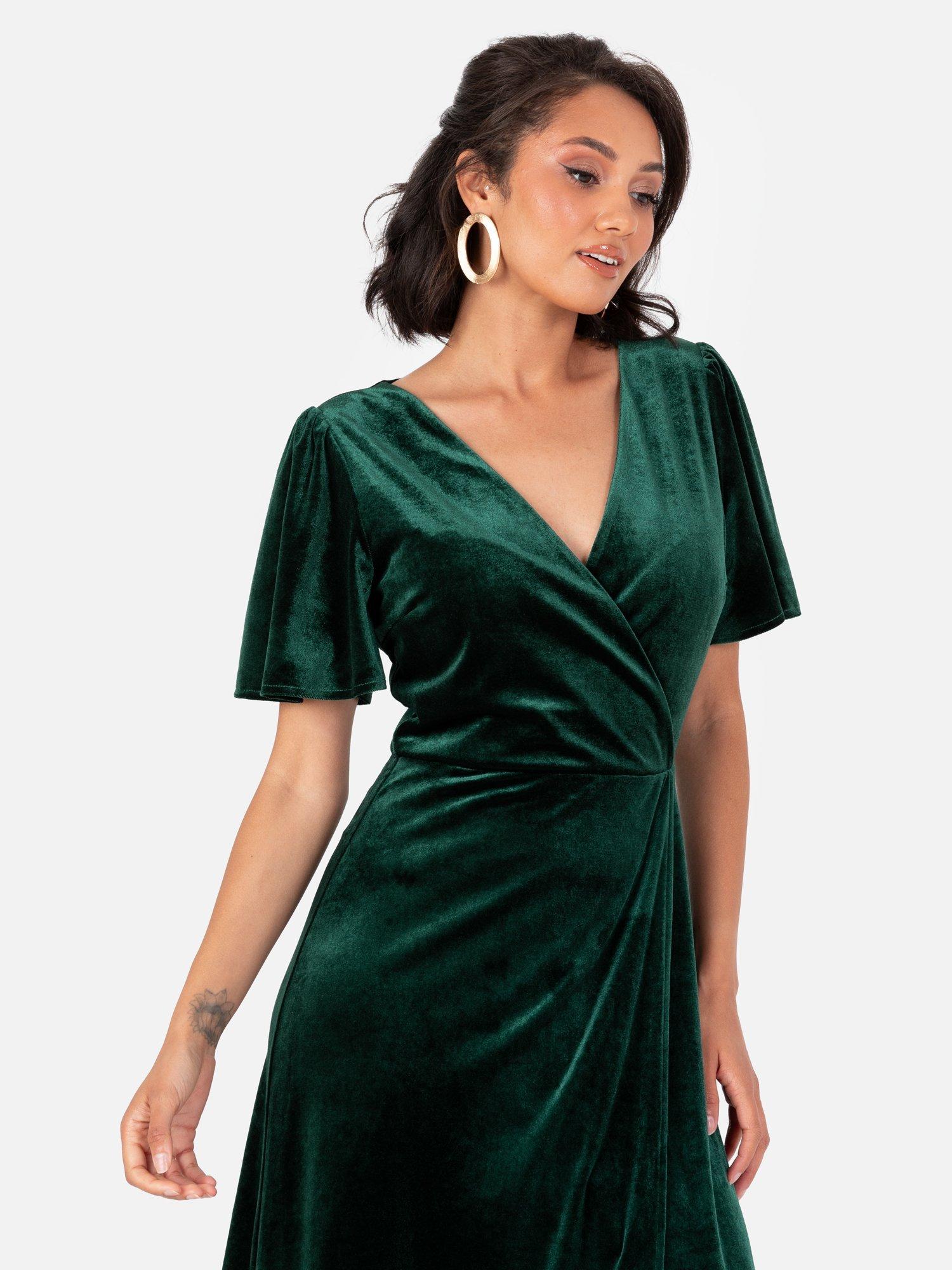 Product image 4 of 4, which shows Maya Deluxe Velvet Angel Sleeve Maxi Dress, Emerald Green, 6