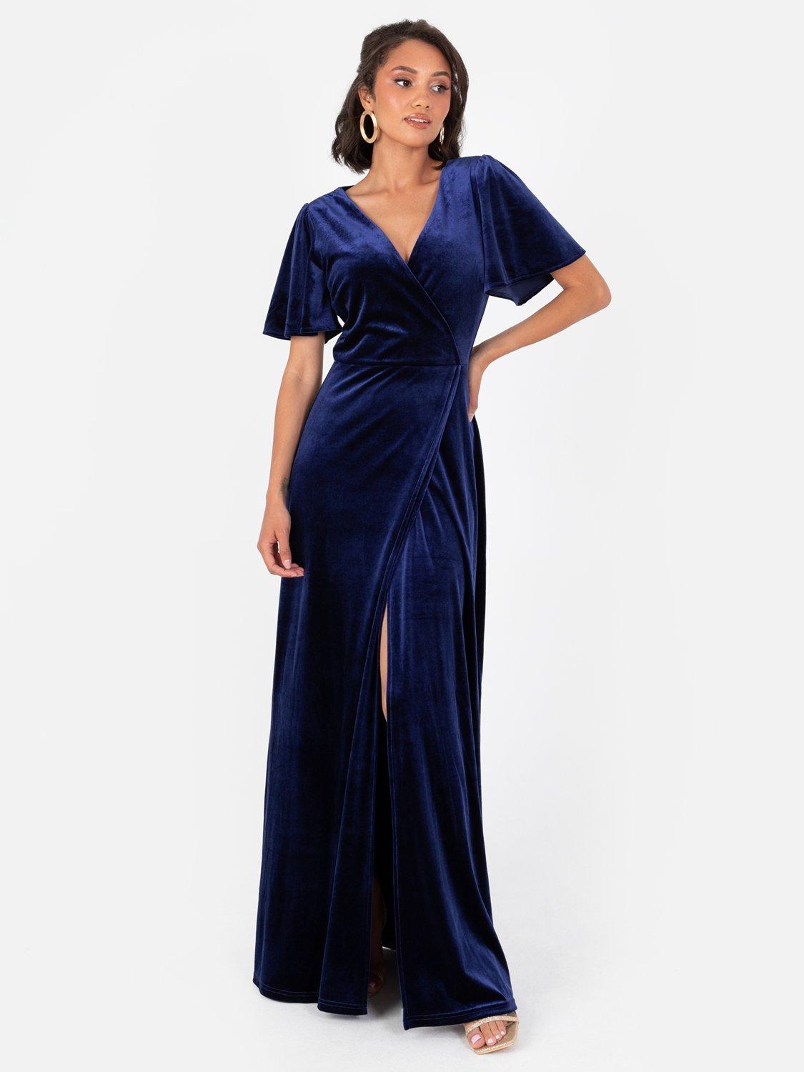 Product image 1 of 4, which shows Maya Deluxe Velvet Angel Sleeve Maxi Dress, Navy, 6