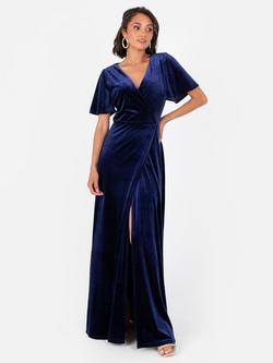 Maya Deluxe Velvet Angel Sleeve Maxi Dress, Navy