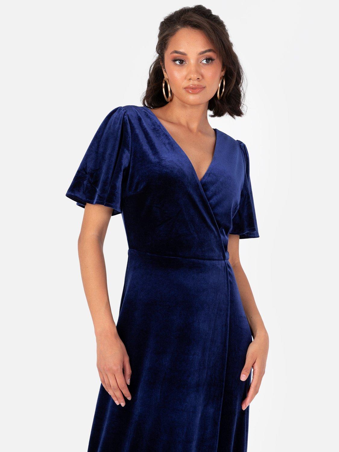 Product image 2 of 4, which shows Maya Deluxe Velvet Angel Sleeve Maxi Dress, Navy, 6