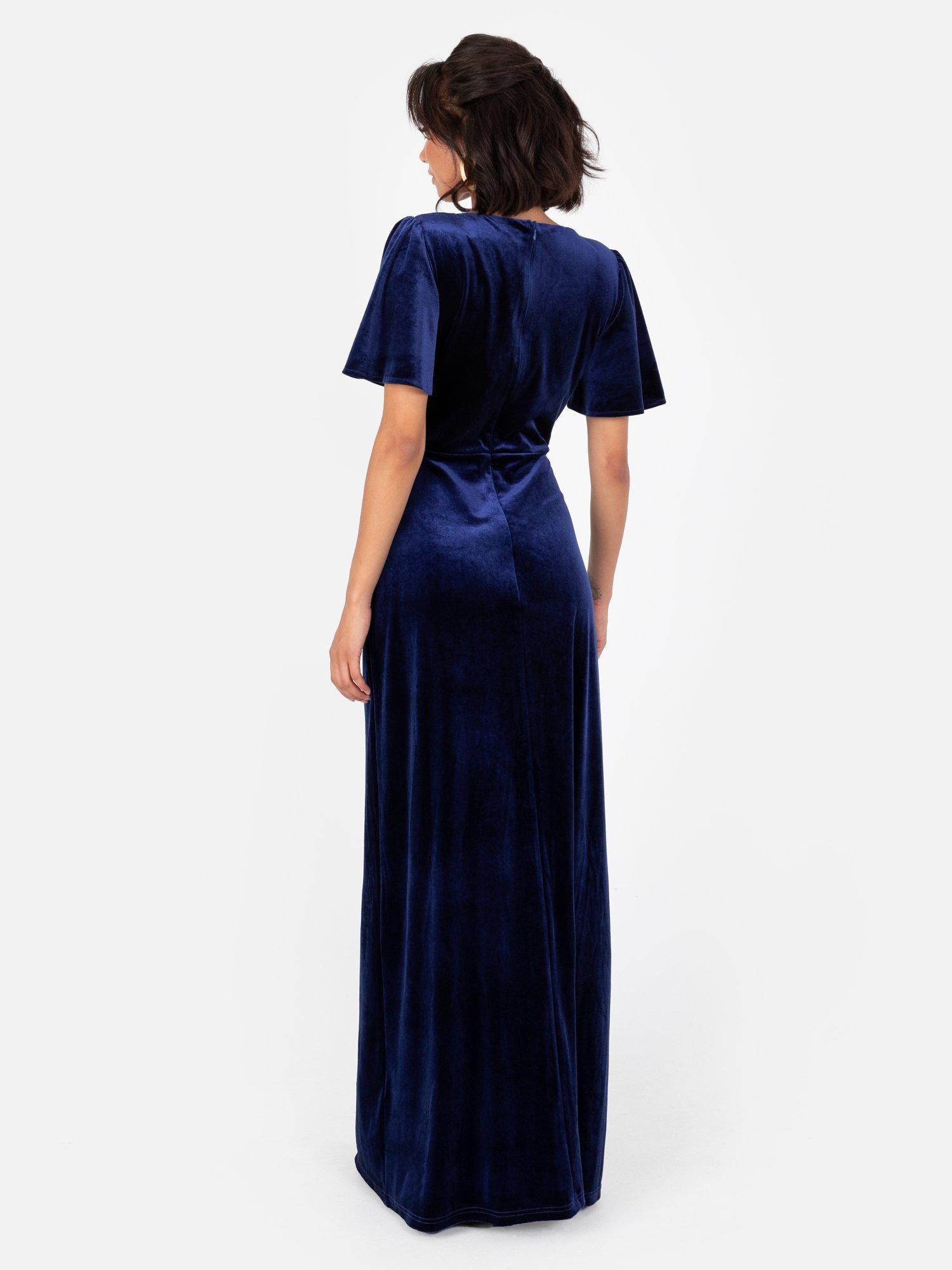 Product image 3 of 4, which shows Maya Deluxe Velvet Angel Sleeve Maxi Dress, Navy, 6