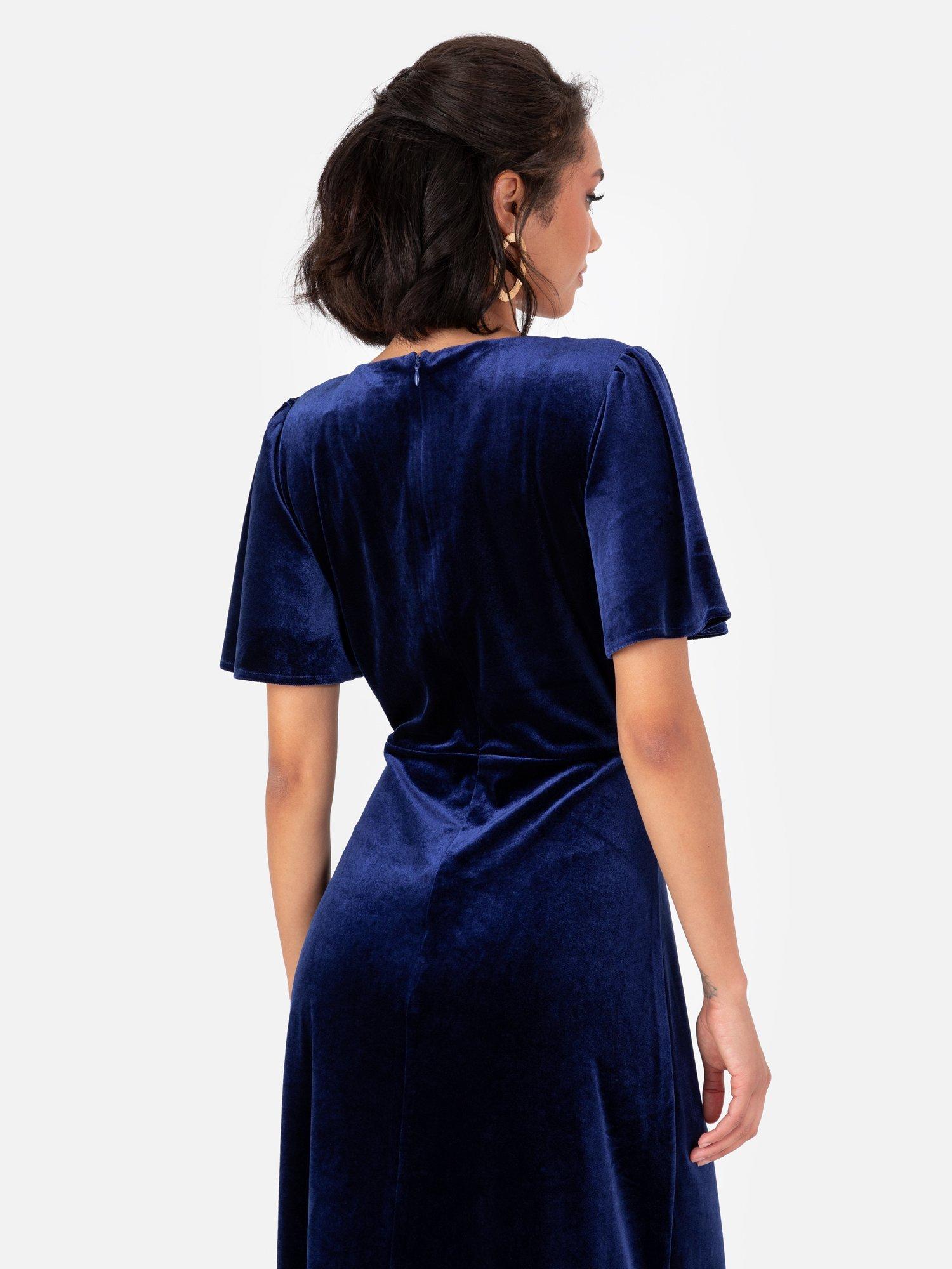 Product image 4 of 4, which shows Maya Deluxe Velvet Angel Sleeve Maxi Dress, Navy, 6