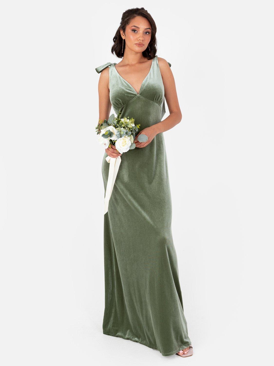 Product image 1 of 5, which shows Maya Deluxe Velvet Tie Shoulder Maxi Dress, Sage Green, 6
