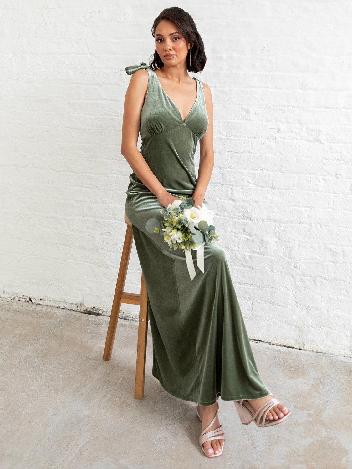 Product image 3 of 5, which shows Maya Deluxe Velvet Tie Shoulder Maxi Dress, Sage Green, 6