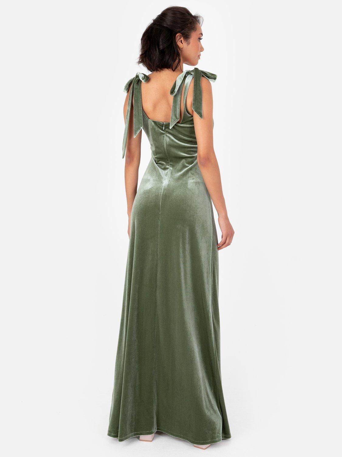 Product image 4 of 5, which shows Maya Deluxe Velvet Tie Shoulder Maxi Dress, Sage Green, 6